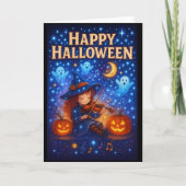 Happy Halloween Cute Musical Witch Greetings Card カード (正面)