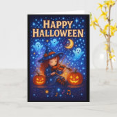 Happy Halloween Cute Musical Witch Greetings Card カード (黄色い花)