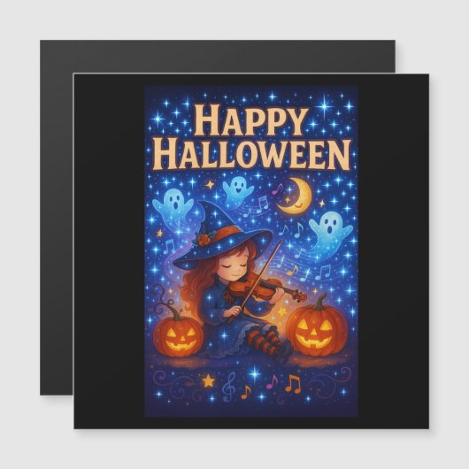 Happy Halloween Cute Musical Witch Magnetic Card (正面/裏面)