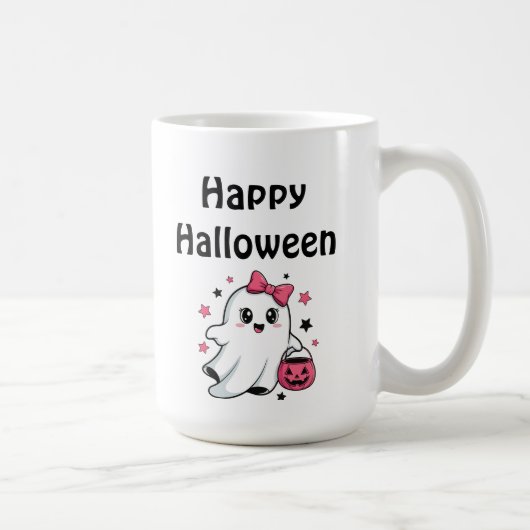 Happy Halloween Cute Pumpkin Ghost コーヒーマグカップ (右)