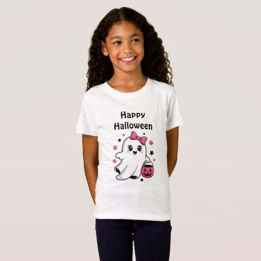 Happy Halloween Cute Pumpkin Ghost Tシャツ (正面フル)