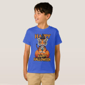 Happy Halloween Cute Tiger Cub Sitting on Pumpkin Tシャツ (正面フル)