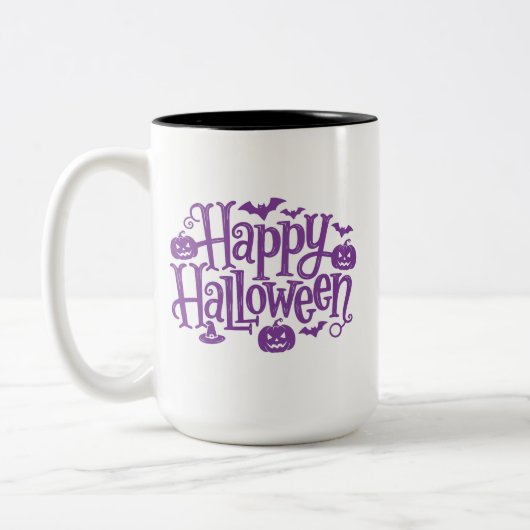 Happy Halloween elegant purple white ツートーンマグカップ (左)