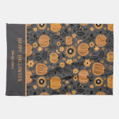 Happy Halloween Fall Pumpkin Family Name キッチンタオル (横)