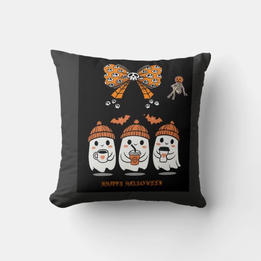 Happy Halloween – fantômes café mignons クッション (正面)