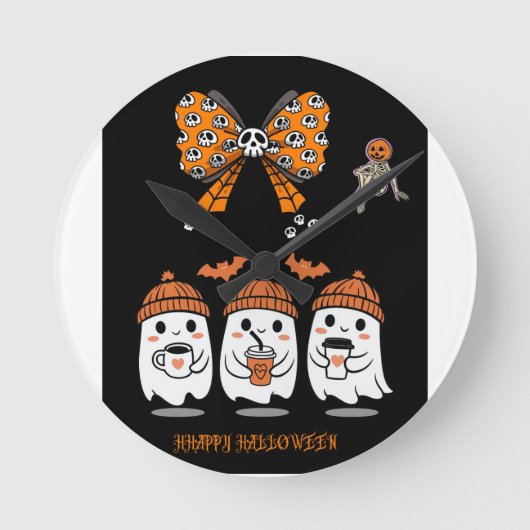 Happy Halloween – fantômes café mignons ラウンド壁時計 (正面)