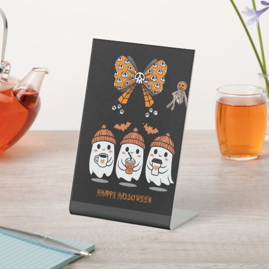 Happy Halloween – fantômes café mignons 台座サイン (インサイチュ)