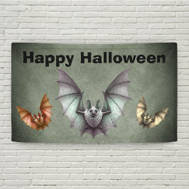 Happy Halloween Flying Creepy Bats Grunge Grey 横断幕