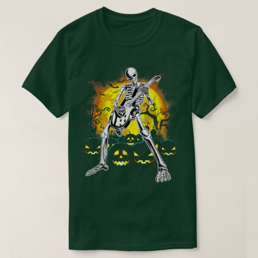 Happy Halloween Funny Skeleton Playing Guitar Pump Tシャツ (デザイン正面)