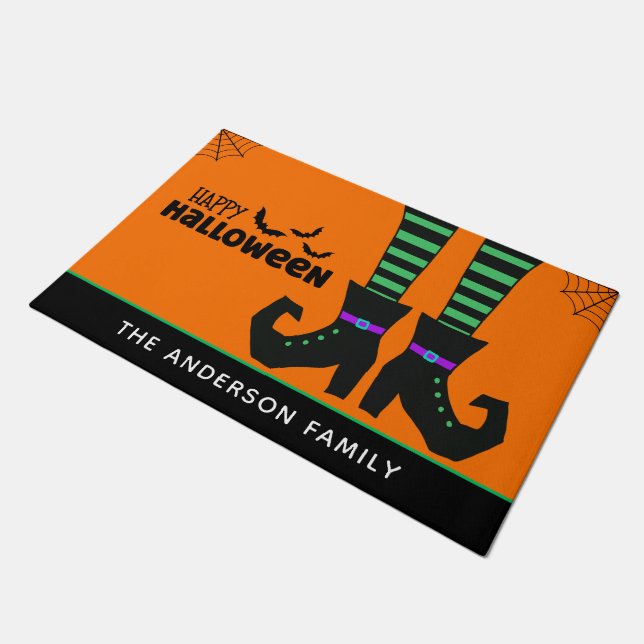 Happy Halloween Funny Witch Feet ドアマット (アングル)