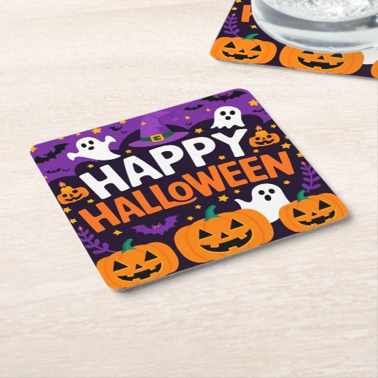 Happy halloween ghost スクエアペーパーコースター (アングル)