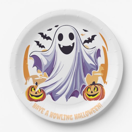 Happy Halloween Ghost ペーパープレート (正面)