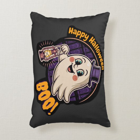 Happy Halloween Ghost – Cute Boo Lantern Spirit 👻 アクセントクッション (正面(垂直))