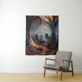 Happy Halloween Ghost In a Graveyard タペストリー (インサイチュ)