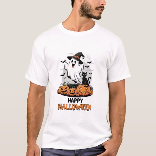 Happy Halloween Ghost Tシャツ (正面)