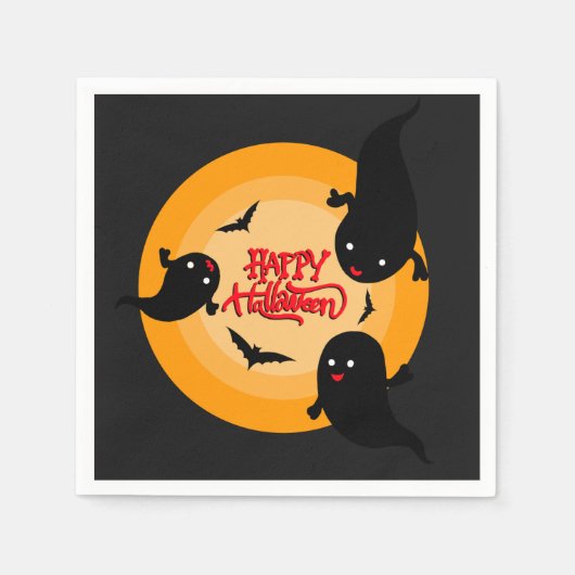 Happy Halloween Ghosts and Bats Paper Napkins スタンダードカクテルナプキン (正面)