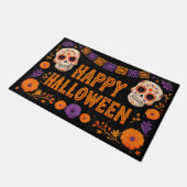 Happy Halloween Gold Sugar Skull with Marigolds ドアマット (アングル)