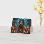 Happy Halloween Gothic Witch Illustration カード (黄色い花)