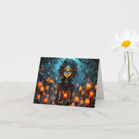 Happy Halloween Gothic Witch Illustration カード (小さな植物)