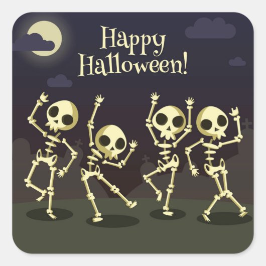 Happy Halloween - Happy Skeletons スクエアシール (正面)
