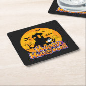 Happy Halloween Haunted House Moon スクエアペーパーコースター (アングル)