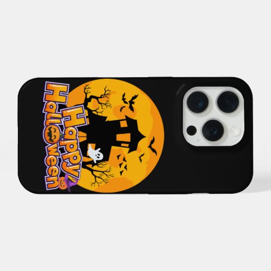 Happy Halloween Haunted House Moon iPhoneケース (裏面横)