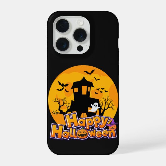 Happy Halloween Haunted House Moon iPhoneケース (裏面)