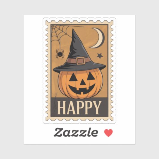 Happy Halloween" Jack-o'-Lantern Witch Hat Stamp シール (シート)