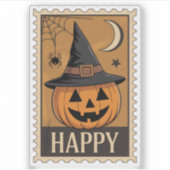 Happy Halloween" Jack-o'-Lantern Witch Hat Stamp シール (正面)