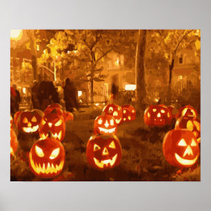 Happy Halloween Jack O Lanterns ポスター