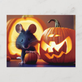 Happy Halloween. Kleine  niedliche Maus mit Kürbis ポストカード