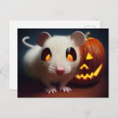  Happy Halloween. Kleine niedliche Maus mit Kürbis ポストカード (正面/裏面)