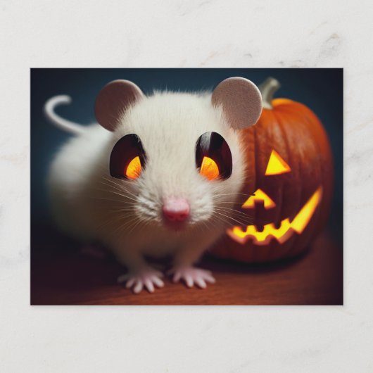  Happy Halloween. Kleine niedliche Maus mit Kürbis ポストカード (正面)