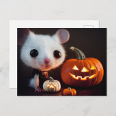Happy Halloween. Kleine niedliche Maus mit Kürbis. ポストカード (正面/裏面)