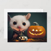 Happy Halloween. Kleine niedliche Maus mit Kürbis ポストカード (正面/裏面)