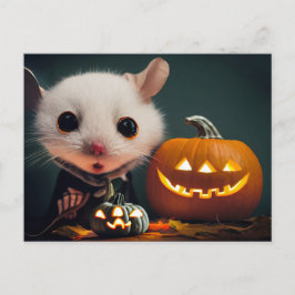  Happy Halloween. Kleine niedliche Maus mit Kürbis ポストカード