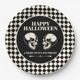 Happy Halloween Laughing Skulls Black Paper Plate ペーパープレート