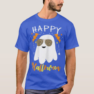 Happy Halloween Leopard Girls Kid Cute Boo Ghost W Tシャツ