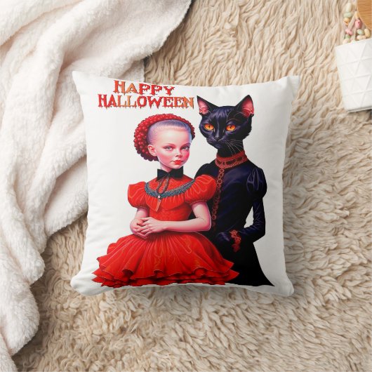 Happy Halloween Little Witch And Her Black Cat クッション (ブランケット)