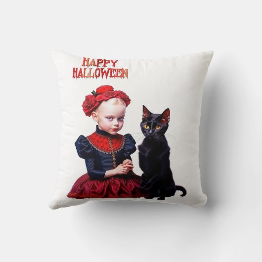 Happy Halloween Little Witch And Her Black Cat クッション (裏面)