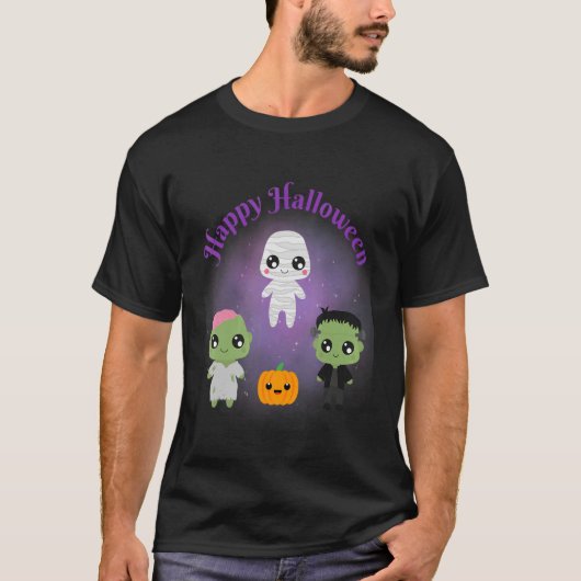Happy Halloween Monsters Mummy Frankenstein Zombie Tシャツ (正面)