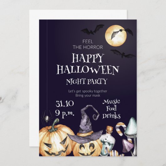 Happy Halloween Night Party Invitation 招待状 (正面/裏面)