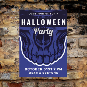 Happy Halloween    Party Invitation Blue Skeleton ポストカード