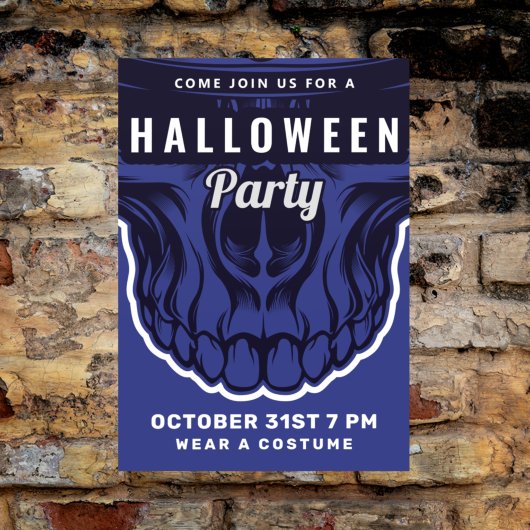 Happy Halloween |  Party Invitation Blue Skeleton ポストカード