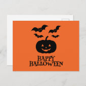 Happy Halloween Pumpkin Bat Minimal シーズンポストカード (正面/裏面)