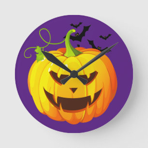 Happy Halloween Pumpkin Head ラウンド壁時計