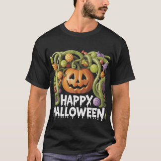 Happy Halloween Pumpkin Illustration with Candy  Tシャツ