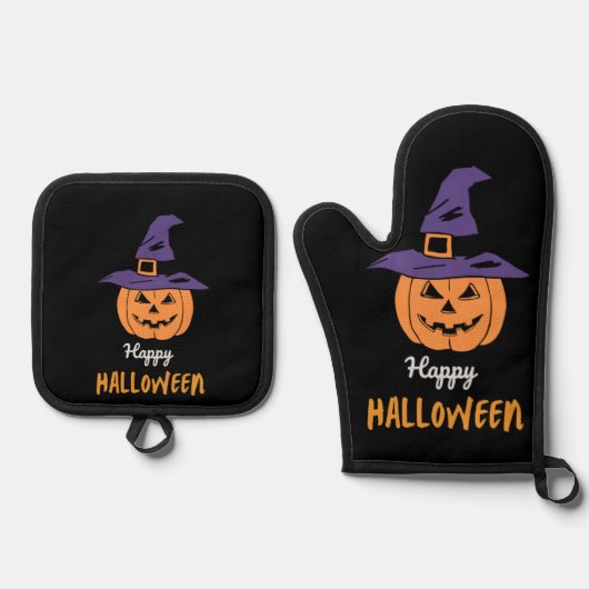 Happy Halloween Pumpkin Oven Mitt & Pot Holder Set 鍋つかみ&鍋敷きセット (正面)