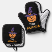 Happy Halloween Pumpkin Oven Mitt & Pot Holder Set 鍋つかみ&鍋敷きセット (正面/裏面)