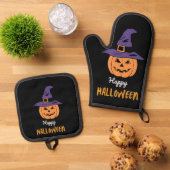 Happy Halloween Pumpkin Oven Mitt & Pot Holder Set 鍋つかみ&鍋敷きセット (トップダウン)